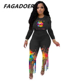 Tie Dye Casual Two Piece Set Plus Size Shorts Set Women Long Sleeve Crop Top Tassel Shorts Sport Traeksuits