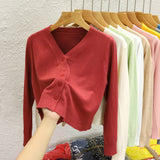 Fongt Short Knitted Cardigan Coat Woman's New Black Outer Sweater Long-Sleeved Bottom Shirt
