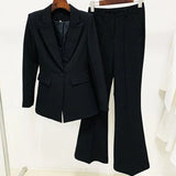 QUALITY Newest 2023 Runway Designer Suit Set Women's Career Single Button Blazer Jacket Flare Pants Suit 2pcs