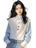 Fongt Year's Popular Explosion Super-Look Unique Beautiful Ocean Design Fake Two Blue Stripes Spliced Polo Shirt