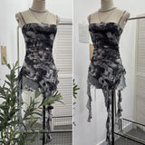 Fongt Sling Sleeve Vest Women Wearing Slimming Net Yarn Irregular Ribbon Sleeveless Top 1227