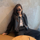 PU Leather Jacket Women Button Up Lapel Collar High Waisted Motorcycle Jackets Spring Fall Outfits