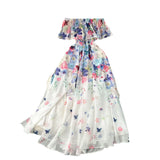 Fongt New Flower Series Holiday Dress Women's Lotus Leaf Side Shoulder-Repair Long Chiffon Fairy Dress