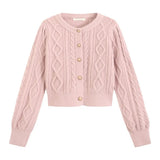 Fongt Spring And Autumn New Loose Short Sweater Jacket Korean Twist Round Collar Knit Cardigan Woman-Outfit