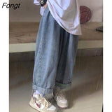 Femme Solid Jeans Streetwear High Waist Loose Wide Leg Pants Girls Trousers Y2K Summer Cool Gothic Hip Hop Jeans