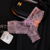 Fongt Thin Solid Color Lace Thong Woman Cotton Crotch T-Shirt Hollow Low-Waisted Trousers Ladies Trousers