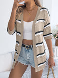 Fongt Shooting 2025 Spring And Summer Casual Striped Air Sleeve Knitted Knitted Holiday Cardigan Women's Clothing