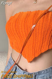Women's Knit Bandeau Crop Tops, Strapless Sleeveless Solid Color Hanky Hem Tube