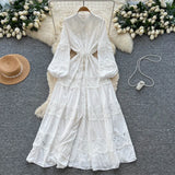 Fongt Vintage Printed Dresses Women's New Spring 2025 New Waist Temperament V-Neck Single-Rece Buckle Long Dress