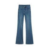 Fongt Blue Retro High Street High-Rise Micro-Rave Jeans Women Summer Elastic Repair Slim Thin Horseshoe Long Pants