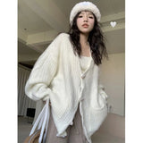 Korean Style White Sweater Cardigan Women Y2K Kawaii Oversize Solid Button Up Jerseys Jumper Jackets Winter Knit