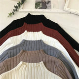 Fongt Winter Half-High Sweater Women Long Sleeve Pure Color Spring And Autumn Pit Stripe Loose Knitted Bottom