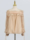 Fongt Sweet Wind Shirt Woman 2025 Spring New Collar Wood Ear Splicing Tie Design Long-Sleeved