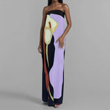 Fongt New Women's Fashion Sleeveless Shoulder Avant-Garde Sexy Bareback Print Dress