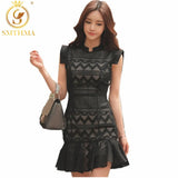 2022 High Quality Luxury Runway Women Summer Dress Sexy Sleeveless Lace Black White Fishtail