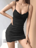 V Neck Lace Trim Bodycon Strap Mini Dress-Outfit