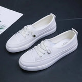 Low Platform Sneakers Women Shoes Female Pu Leather Walking Sneakers Loafers White Flat Slip On Vulcanize Casual