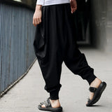 Men's Harem Pants Cotton Linen Festival Baggy Solid Trousers Retro Gypsy Pants Oversized Cross-pants Harajuku Japanese Pantalon-Outfit