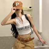 Casual Letter Print Exposed Navel Knitted Tank Tops Women's Camisole Y2K-Outfit