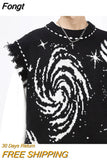 Y2K vest sweater vintage pleated creative stripe damaged knitted pullover vest men and women oversized loose cotton