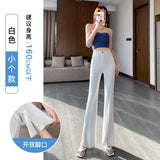 Fongt Thigh Pants Women's Summer Thin Ice Silk High Waist Thin Feeling Small Open Casual Suit Trumpet Pants