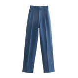 New Summer Style Straight Tube High Waist Shows Thin Solid Color Casual Pants 2761048-Outfit