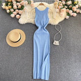 Fongt Women's Summer New Sexy Kinesith Heart-Scuttered Fashion Two-Pin Knitted Dress