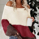 Fongt And Winter New Word Collar Shoulder Splicing Bump Color Loose Knitting Jacket Sweater