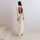 Fongt New Women's Long-Sleeved Folded Splicing Thin Dress Dress Dress