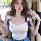 Women's Camisole Contrast Color Korean Version Bow Bandage Sleeveless Tank Tops-Outfit