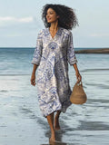 Fongt Women's Beach Vacation Digital Print V-Neck Dress Seaside