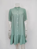 Sleeve Stand Collar Solid Elegant Casual Mini