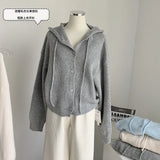 Fongt And Winter Long Sleeve Hooded Knitted Knitted Women's Solid Color Design Wearing Milk Sweater Cardigan Jacket Solid