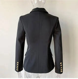QUALITY Newest 2023 Designer Jacket Women's Classic Lion Buttons Double Breasted Leather Collar Slim Fit