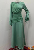 Fongt Temperament Micro-Trumpet Folded Cross Superimposed Tying Belt Girded Waist Dressing Spliced High-Waisted Dress