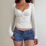 Trend Basic Pit Strip Buckle Solid Color Woolen Bottomed Sweater 2023 Autumn New Spicy Girl V-Neck Slim Sweater-Outfit