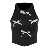Fongt Summer New Women's Bow Decoration Hanging Neck Small Vest Lace Shorts-Outfit