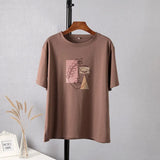 Aesthetic Graphic Cotton T Shirts Women Summer Simple Line Print Loose Tees Vintage Short Sleeve Casual Female
