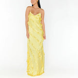 Fashion Sexy Style Dress Women 2025 Spring And Summer New Wood Ear Splicing Design Sense Solid Color Slinging