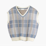 2022 New Sleeveless Vest Waistcoat Checkered Oversized Winter Spring Women Sweaters Pullovers Knitwear Tops