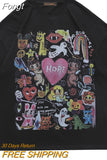 Men's clothing Oversized t-shirt Hip Hop Anime Ainting Letter Heart Rainbow Angels Print Y2k Harajuku Cotton Half Sleeve