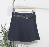 Spring And Summer Women's Retro Modern Hit Color Clear Line Pressure Skirt Anti-Light Short Skirt With Belt
