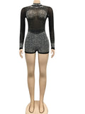 New Chic See Through Crystal Romper Summer Sheer Mesh Patchwork Rhinestone Details Short Jumpsuits Birthday