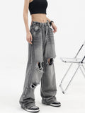 Vintage High Waist Loose Ripped Jeans Pants 2023 Fashion Women's Grunge Baggy Y2K Wide Leg Female Denim