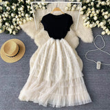 Fongt Luxury High-End Dress Women's Summer Mesh Stitching Design Feel Waist Thin Super Fairy Long Dress