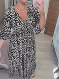 Fongt Summer Explosion Super Fairy V Collar Seaside Holiday Beach Print Loose Dress