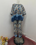 Fongt New Fall 2024 Fashion Print Round Collar Loose Wide-Leg Pants Casual Two-Piece Set-Outfit