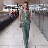 Fongt Summer New Solid Color Sleeveless Slim Vest Temperament Commuter Suit Pants Suit-Outfit