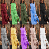 Fongt Summer New Women's Rounded Sleeveless Dress Open Multi-Colored Long