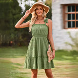 Fongt Wind Casual Women's Wear 2024 Summer New One-Word Shoulder Pull Flounce Dress-Outfit